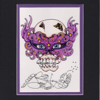 Skull with Mardi Gras Mask 8″ x 10″ Fine Art Giclee, signed