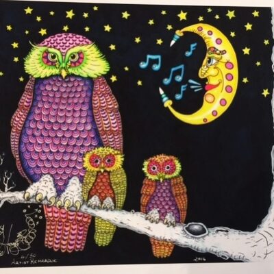 Night Owls in Moonlight fine art giclee on paper, signed and numbered by Jamie, 12″ x 16″