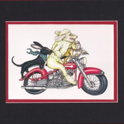 DOGS RIDING HARLEY Fine Art Giclee, matted to fit an 8″ x 10″ frame