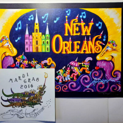 NEW ORLEANS SECOND LINE limited edition giclee, Signed BONUS 2016 Gator print