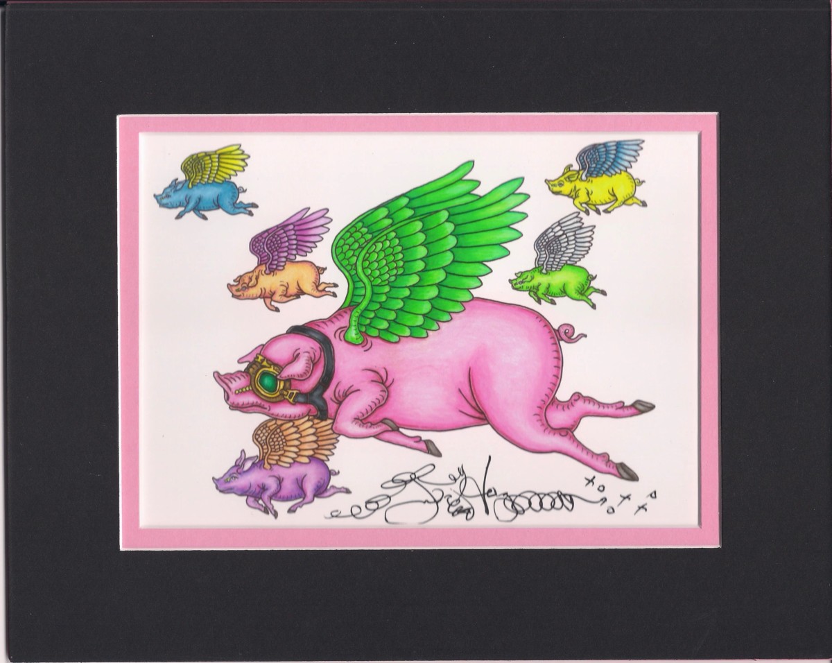 "When Pigs Fly" Jamie Hayes NEW ORLEANS flying pigs signed giclee print