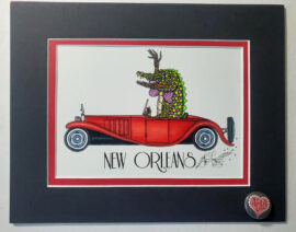 Gator Driving Bugatti Fine Art Giclee, matted to fit an 8" x 10" frame
