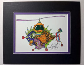 Whirly Fishcopter Fine Art Giclee, matted to fit an 8" x 10" frame FREE NOLA heart pin
