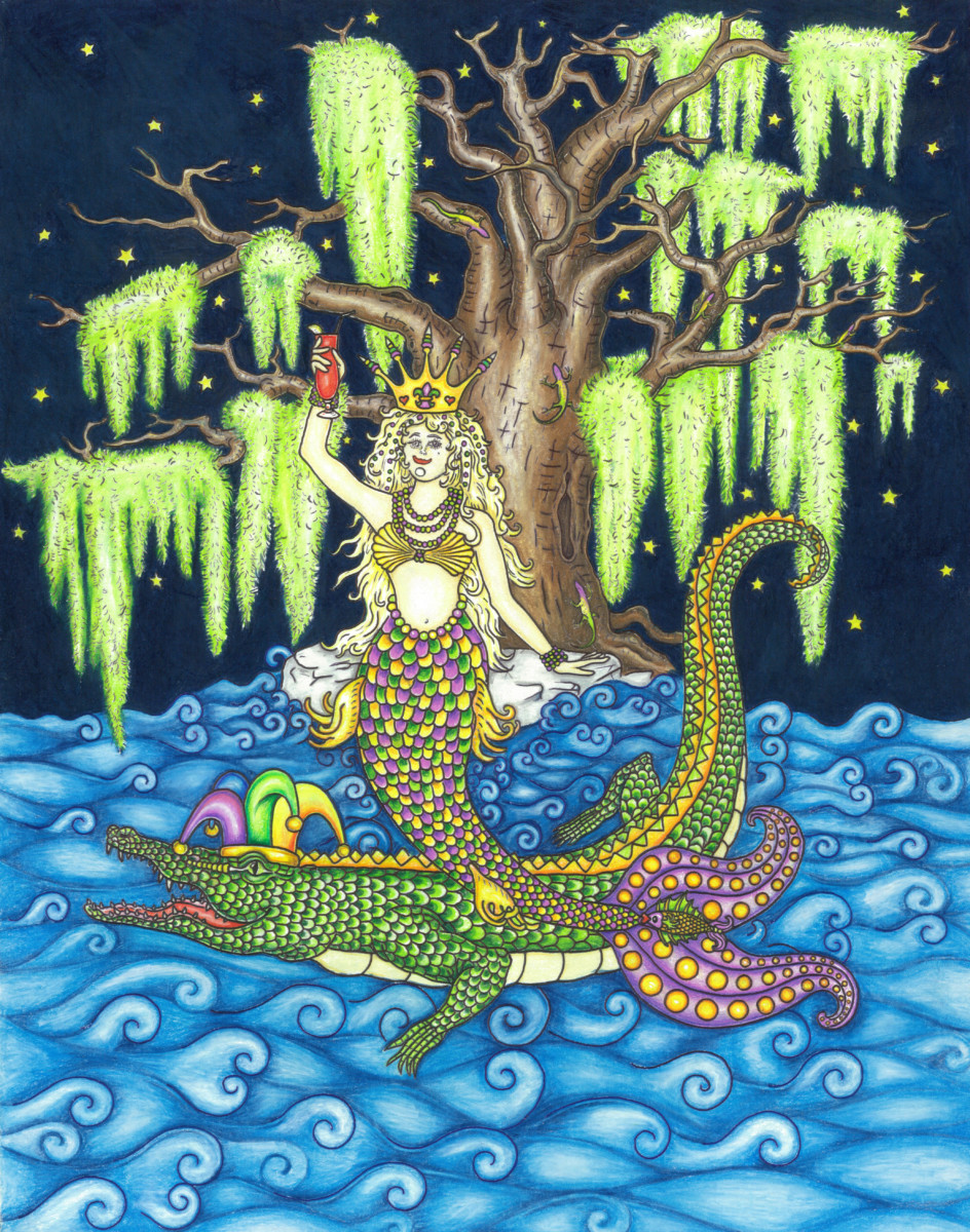 Mardi Gras Mermaid Limited Edition Fine Art Giclee, signed  