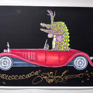 Gator driving Bugatti, Fine Art Giclee, signed, Black Background #41/50