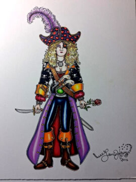 Original Color Pencil Drawing, Pirate Princess 14.5 x 16 inches
