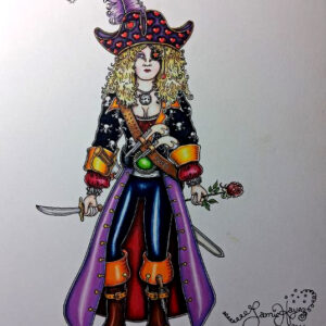 Original Color Pencil Drawing, Pirate Princess 14.5 x 16 inches
