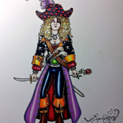Original Color Pencil Drawing, Pirate Princess 14.5 x 16 inches