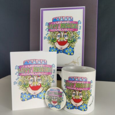 Happy Birthday Print, Mug and Card! Limited Run with FREE 2 inch button!