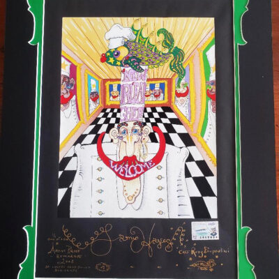 “Chef Rudy Poupoulini” Hand-pulled serigraph with original drawing and matting