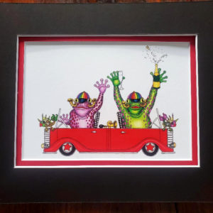 Champagne Drinking Frogs, double matted, 8 x 10