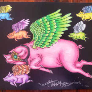 Flying Pigs Black Background Fine Art Print, signed