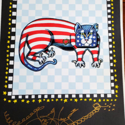American Flag Kitty HAND PULLED SERIGRAPH, signed & remarqued 20″ X 26″