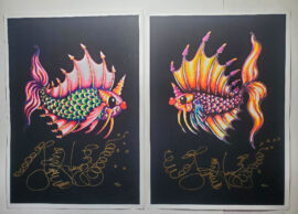 Pucker Fish Pair Limited Edition Fine Art Giclee, signed, Black Background