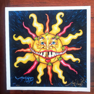 “Piano Mouth” Sun with Chili Peppers Limited Edition Fine Art Giclee, signed 12 X 12 in.