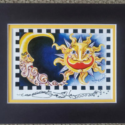 Smiling Sun and Moon, double matted, 8 x 10, signed