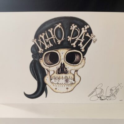 Original Color Pencil Drawing, Who Dat Skull, 15 x 22 inches