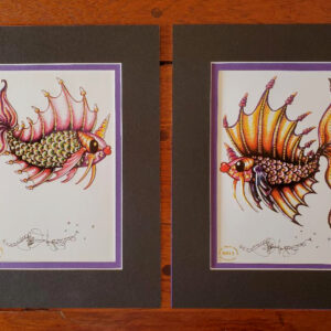 Pair of Pucker Fish prints, double matted, 8 x 10, signed