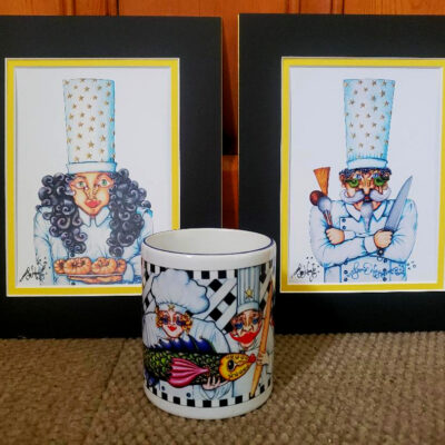 Mr. and Mrs. Chef prints, double matted, signed BONUS Chef Mug