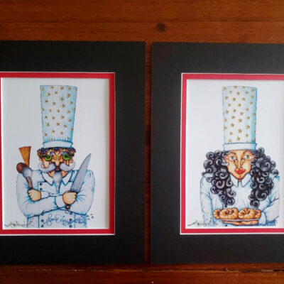 Mr. and Mrs. Chef prints, double matted, 8 x 10, signed
