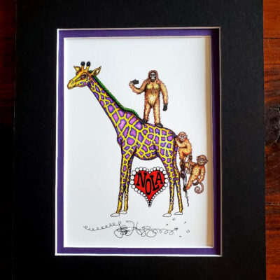 Giraffe with Orangutans , double matted, 8 x 10, signed