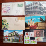 Assorted Vintage Mardi Gras postcards, stamps, cover envelope plus 3 5x7 Jamie Hayes prints