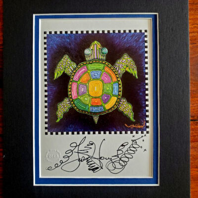 Rainbow Turtle, gold embossed, double matted, 8 x 10, signed