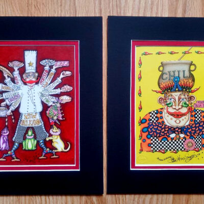 Chili Chef & Boudin Chef prints, double matted, 8 x 10, signed