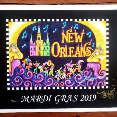 Mardi Gras 2019 Limited Edition Fine Art Giclee, signed, Black Background