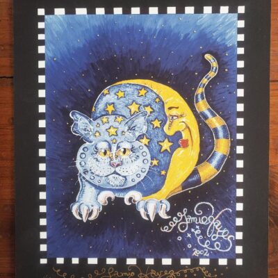 Blue Moon Kitty – Limited Edition Fine Art Giclee, signed, Black Background 1/10