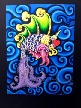 Dancing Pucker Fish Limited Edition Fine Art Giclee, signed, Black Background