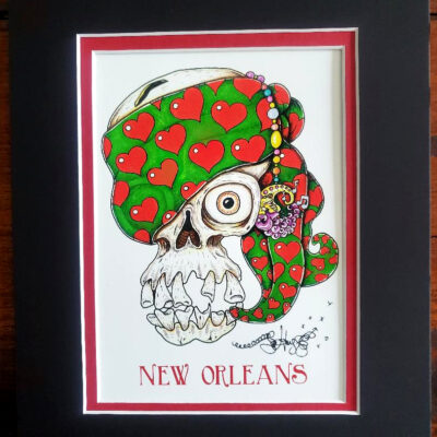 New Orleans Heart Skull double matted, 8 x 10