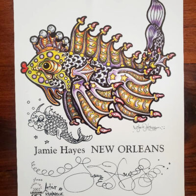 Pucker Fish Limited Edition Print, Signed ORIGINAL fish drawing added