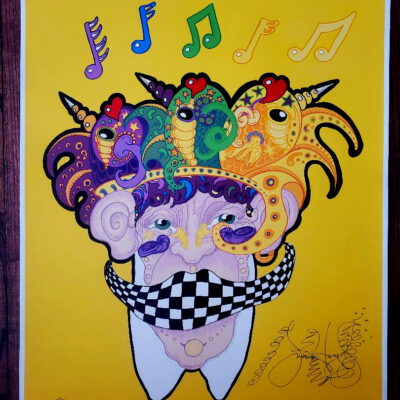 Fish head HAND PULLED SERIGRAPH, signed 20″ X 26″ yellow
