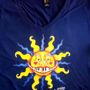 Piano Mouth Sun T-Shirt, 2XL, Navy, Hanes V neck, 100% cotton