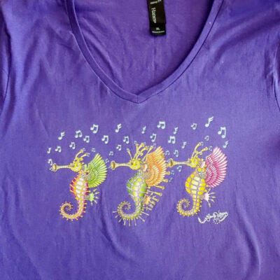 Seahorses T-Shirt, XL, Purple, Hanes V neck, 100% cotton