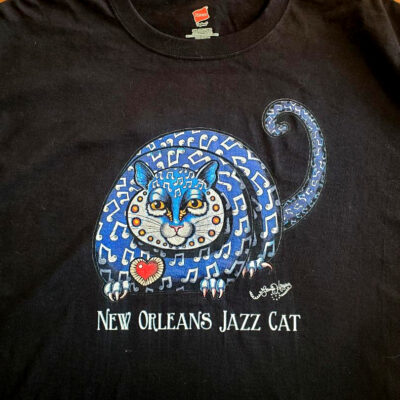 New Orleans Jazz Cat T-Shirt, 3XL, Black, Hanes crew neck, 100% cotton
