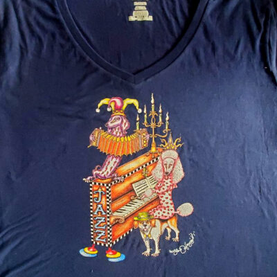 Dog Jazz Trio T-Shirt, XL, Navy, Hanes V neck, 100% cotton