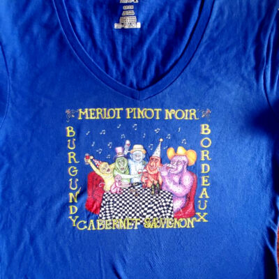 Monkey drinking Wine T-Shirt, S, Royal Blue, Hanes V neck, 100% cotton