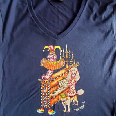 Dog Jazz Trio T-Shirt, M, Navy, Hanes V neck, 100% cotton