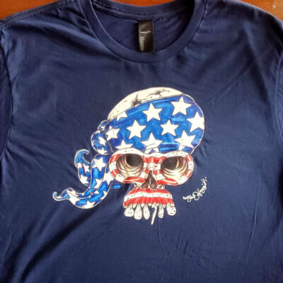 Flag Skull T-Shirt, M, Navy, Hanes crew neck, 100% cotton
