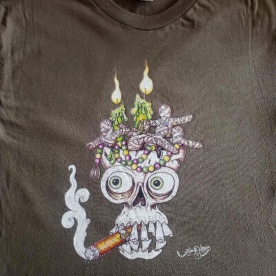 Cigar Skull T-Shirt, S, Army Green, Hanes crew neck, 100% cotton