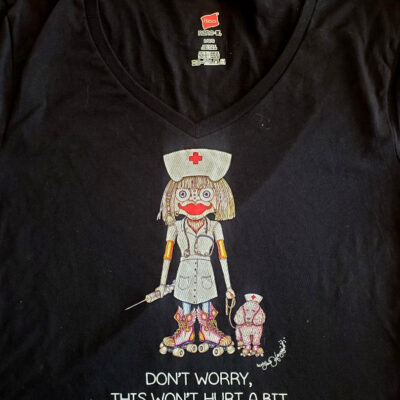 Nurse T-Shirt, L, Black, Hanes V neck, 100% cotton