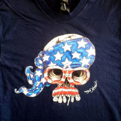 Flag Skull T-Shirt, S, Navy, Hanes crew neck, 100% cotton