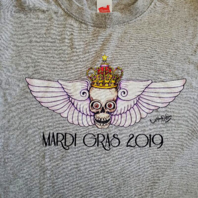 Skull with Wings T-Shirt, S, Heather Grey, Hanes crew neck, 100% cotton