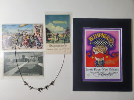 18" Sterling Silver Blimp Necklace with Jewels Plus Bonus Vintage Zeppelin postcards, & signed print