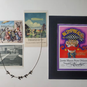 18″ Sterling Silver Blimp Necklace with Jewels Plus Bonus Vintage Zeppelin postcards, & signed print