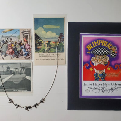18″ Sterling Silver Blimp Necklace with Jewels Plus Bonus Vintage Zeppelin postcards, & signed print