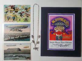 Sterling Silver Blimp Necklace Plus 3 Vintage Zeppelin postcards & signed print