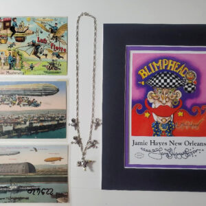 Sterling Silver Blimp Necklace Plus 3 Vintage Zeppelin postcards & signed print